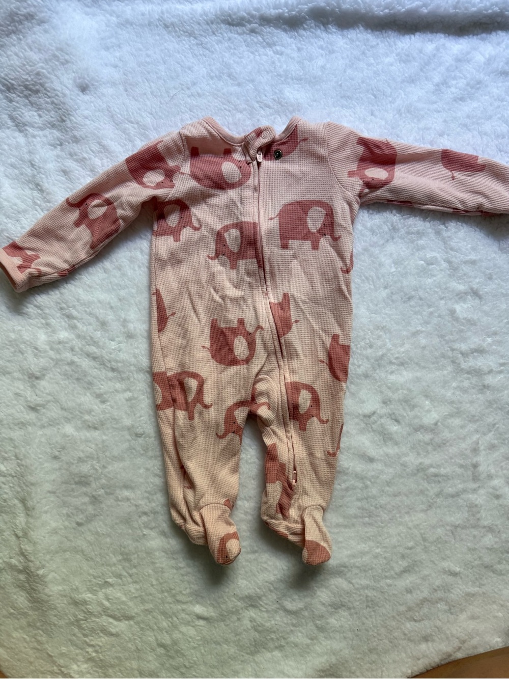 Simple Pink Elephant-Print Footed One-Piece